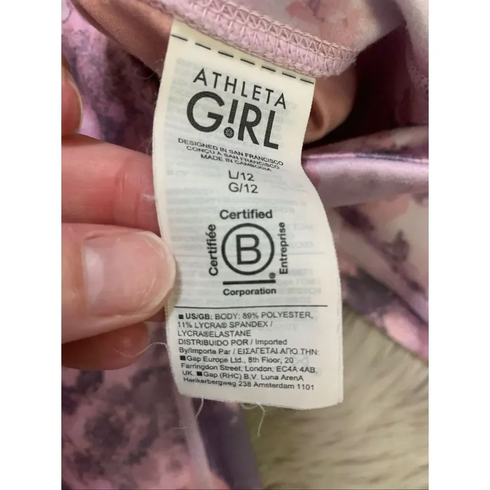 Athleta Girl High Rise Printed Chit Chat Tight Legging Moonstone Pink L/12